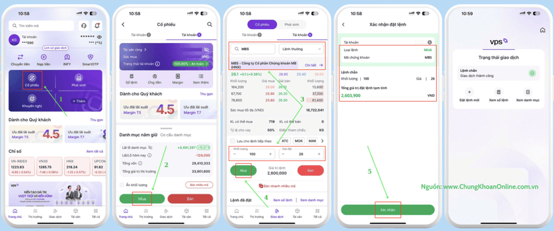 Cách Đặt lệnh Mua bán Chứng Khoán trong App Mobile SmartOne VPS